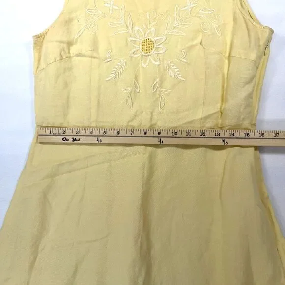 Vintage 90s Yellow Sleeveless A Line Jennifer Eden Dress Daisy Embroidery Sz10 - Picture 6 of 8